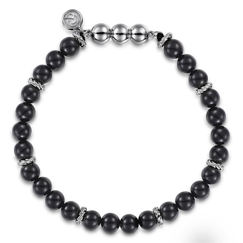 G&c Ss 6mm Black Onyx Beaded Bracelet Serial#s1765990