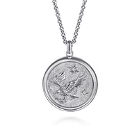 G&c .06cttw Sterling Silver Diamond Eagle Medallion Pendant With Sandblast Finish And 22inch Chain Necklace G-i Vs1-vs2 Serial# S2082885