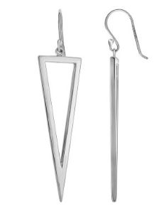 Silver With Rhodium Finish 15x50mm Shiny Long Open Triangle Fancy Drop Earring With Euro Wire Clasp