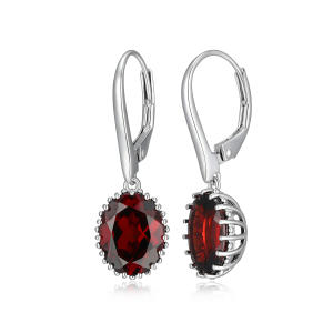 Ss Rh Oval Shape Earring- Garnet