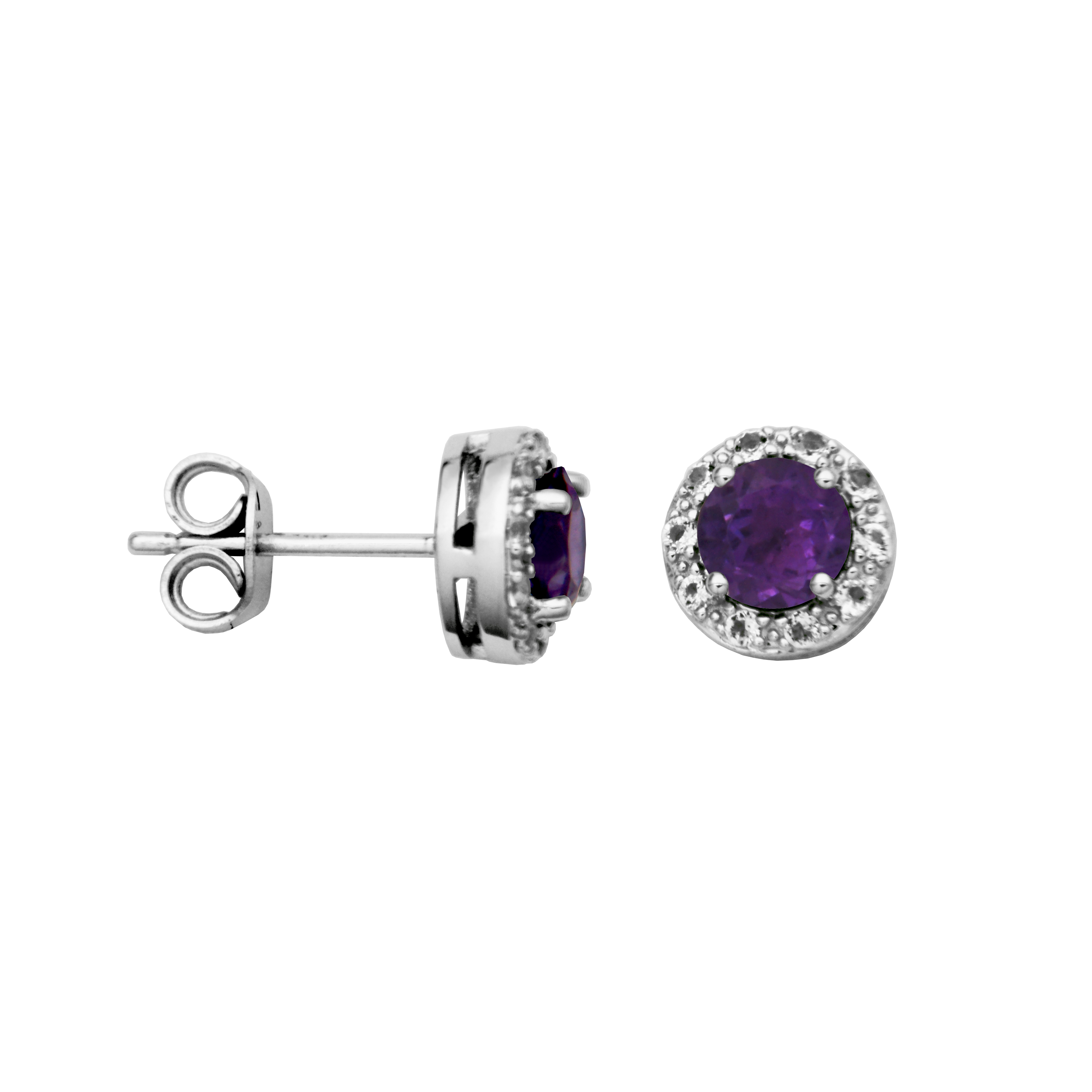 Sterling Silver Genuine African Amethyst Rd 5mm & White Topaz Post Earrings