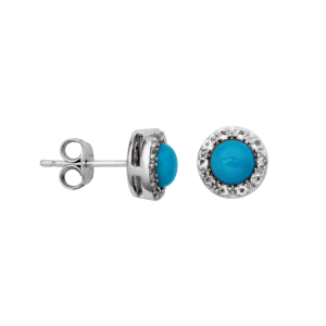 Ss Rhod Pltd Genuine Sleepy Beauty Turquiose Rd 5mm & White Topaz Post Earring