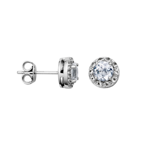 Ss Rhod Pltd Ear Genuine White Topaz Rd 5mm Post Earring