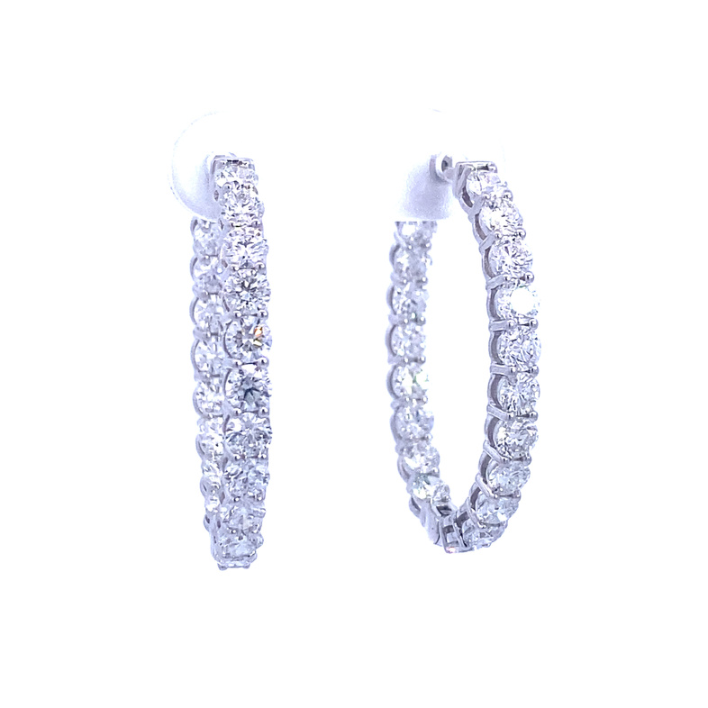18 Karat White Gold Diamond Oval Inside Out Hoop Earrings