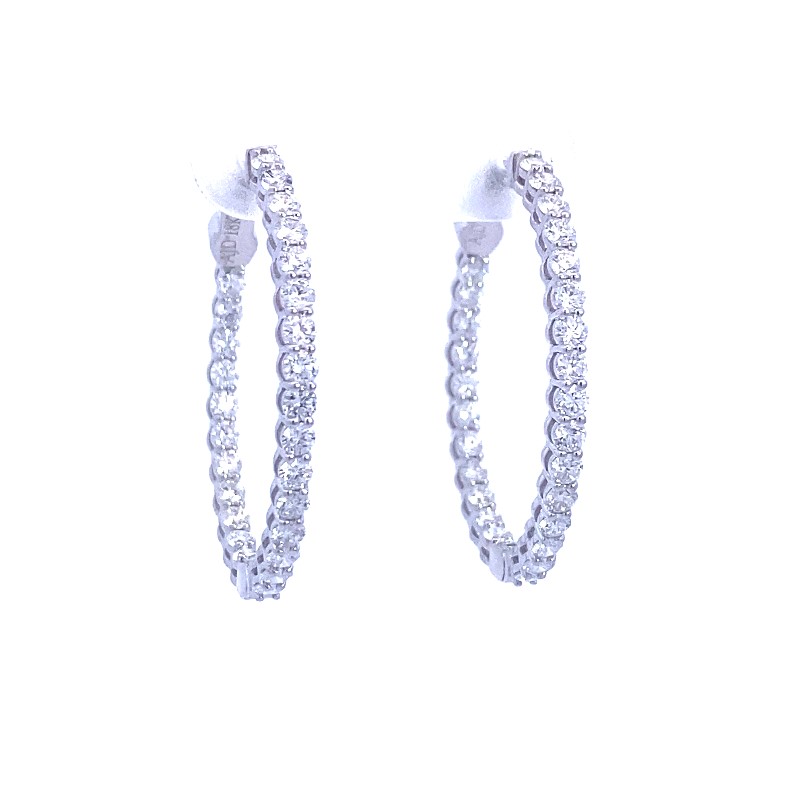 18 Karat White Gold Diamond Oval Inside Out Hoop Earrings