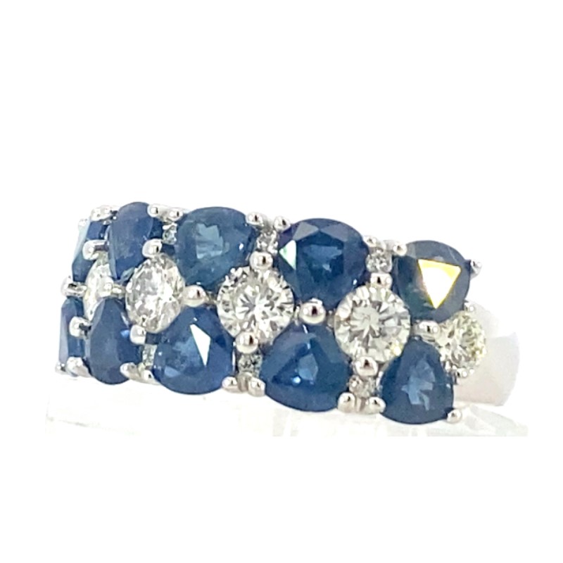 14 Karat White Gold Blue Sapphire And Diamond Band