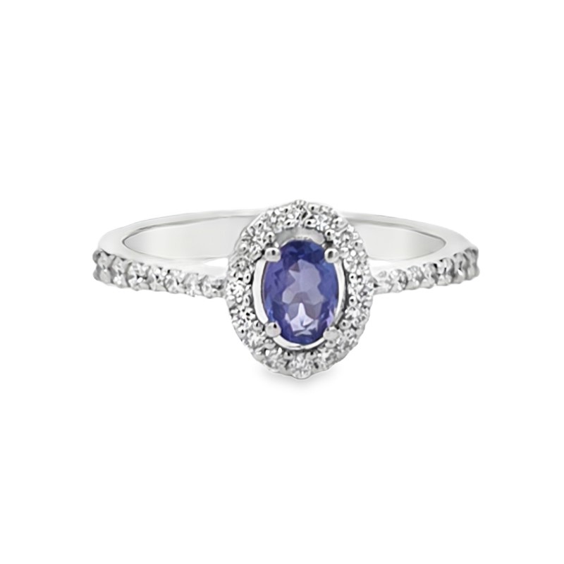 Oval Tanzanite And Diamond Halo Ring