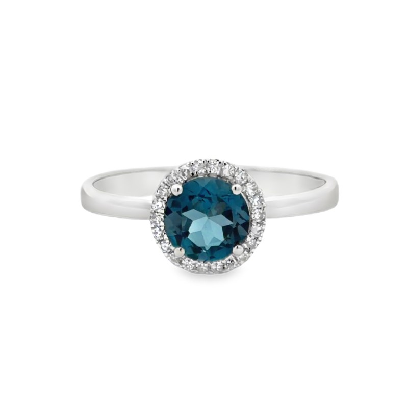 London Blue Topaz And Diamond Halo Ring
