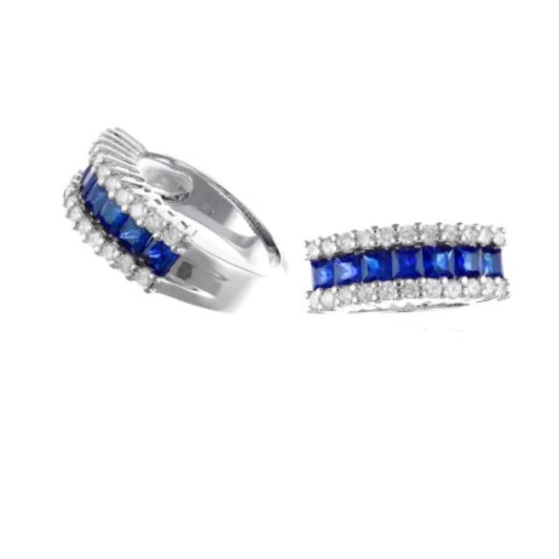 14 Karat White Gold Blue Sapphire And Diamond Band