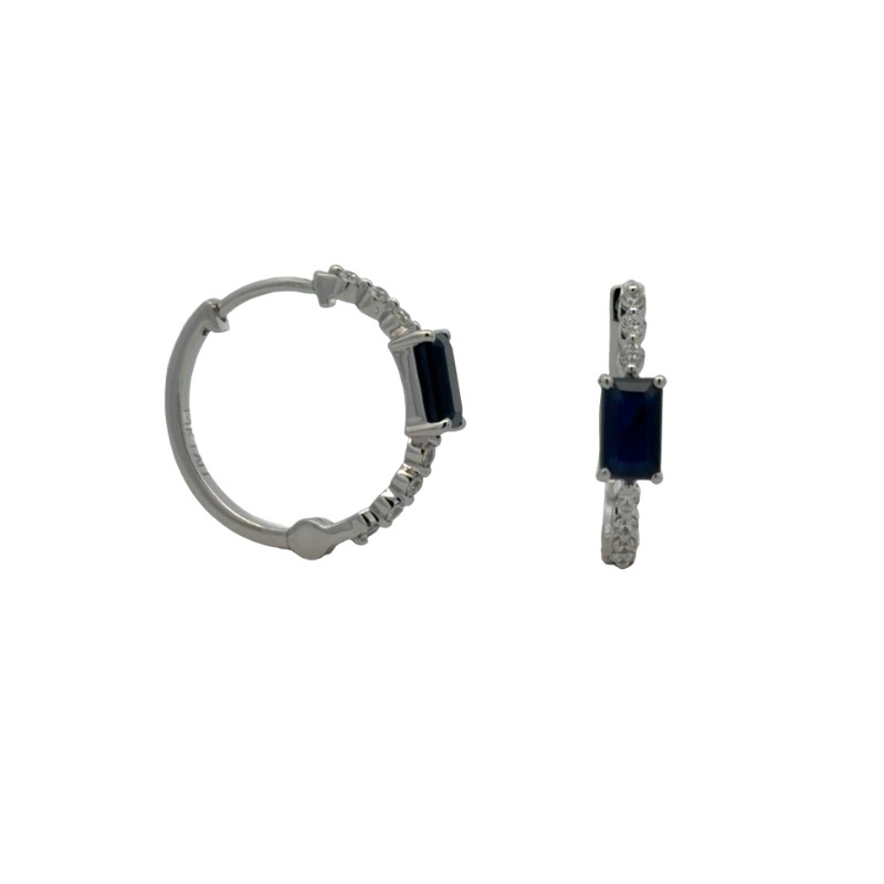 Blue Sapphire And Diamond Huggies
