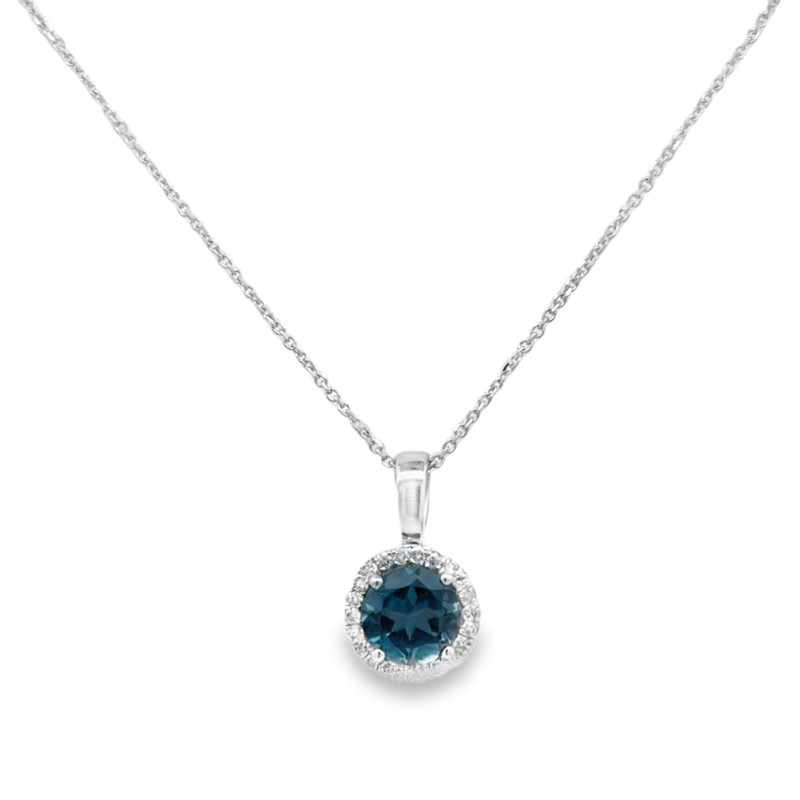 London Blue Topaz Halo Pendant Necklace