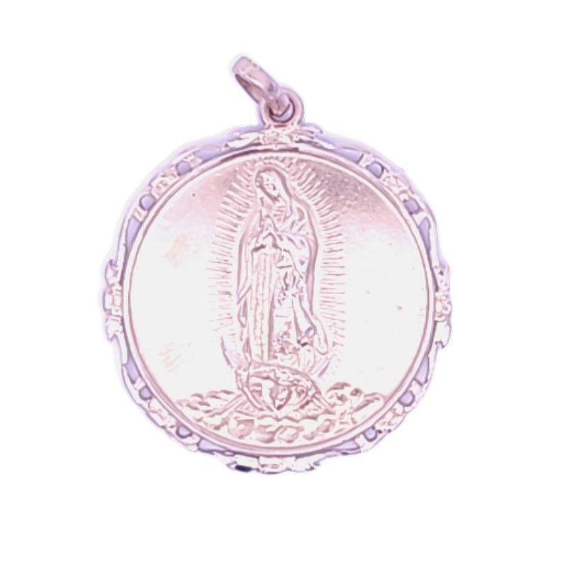 Estate 18 Karat Yellow Gold Our Lady Of Guadalupe Pendant  37 mm In Diameter With Decorative Edge