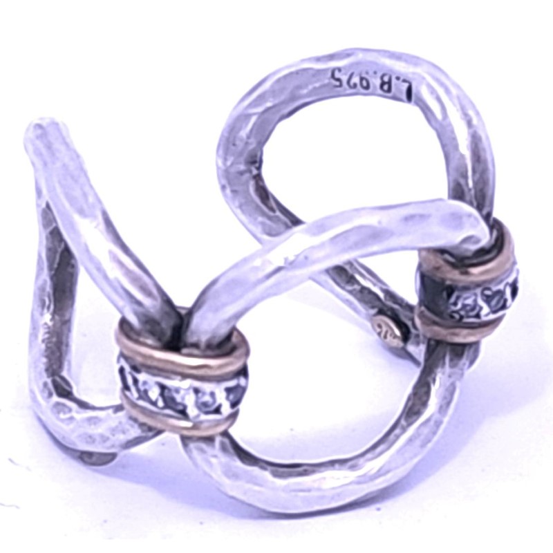 Lika Behar Hammered Sterling Silver “Helena” Open Ring  Silver Braces In The Connections With 10 Diamonds Set In 24 Karat Gold  10 Diamonds= ..08 Carat  Size 5