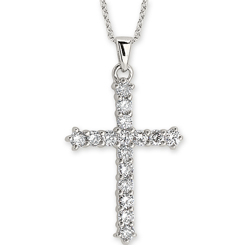 14 Karat white gold Diamond Cross Pendant On An 18" Chain