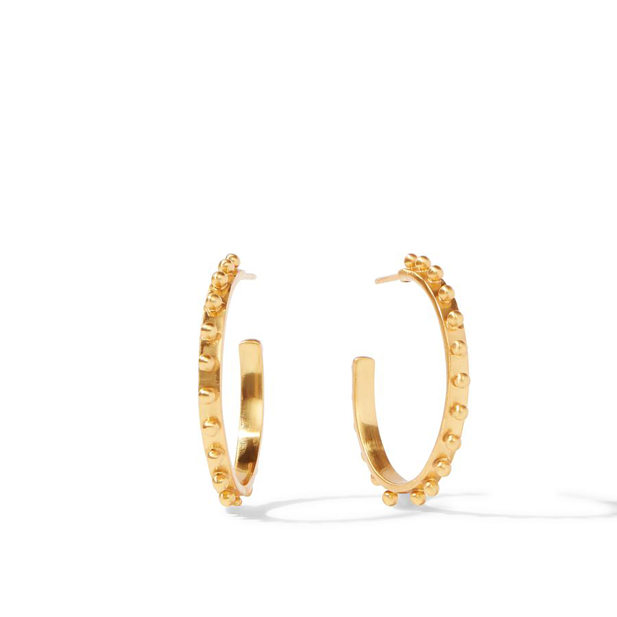 Julie Vos 24 Karat Gold Plated Soho Medium Hoop Earrings Having A Beaded Design