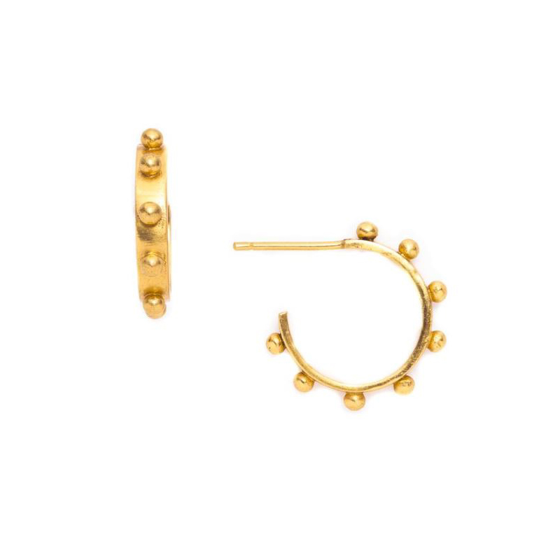 Julie Vos 24 Karat Gold Plated Soho Large Beaded Hoop Earrings With Post And Friction Backs.