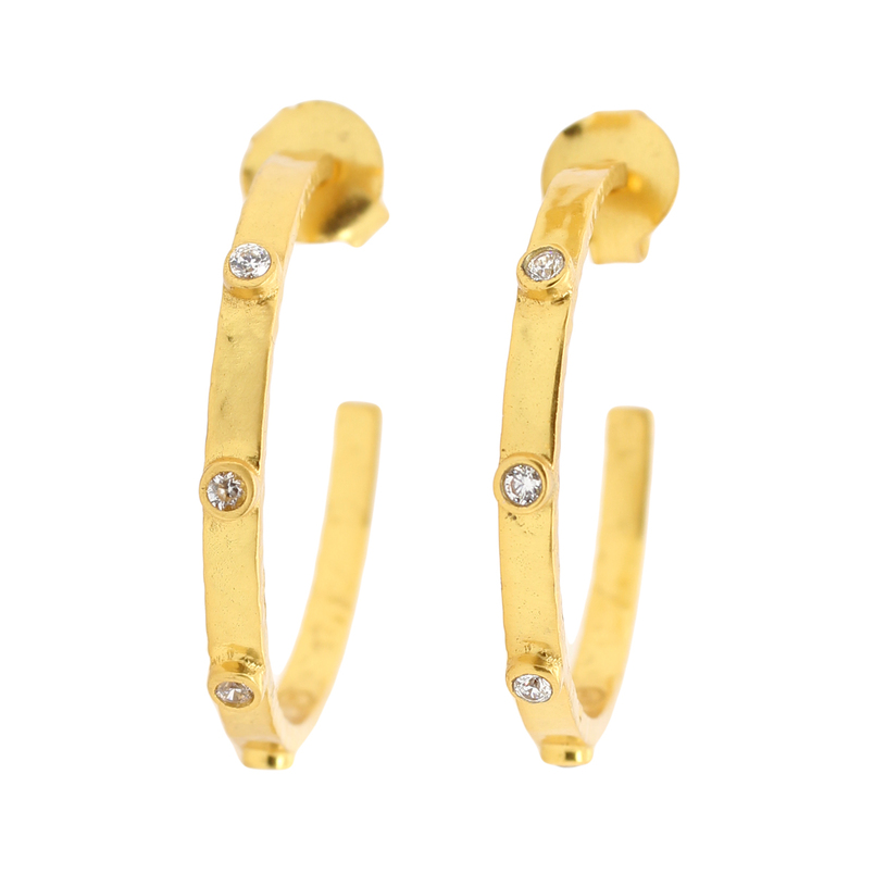 Julie Vos 24K Gold Plated Crescent Hoop CZ Earrings