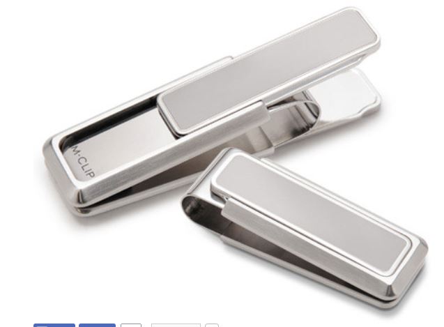 M-Clip Stainless Steel Money Clip Having A Rectangular Engravable Center Section On Each Side With A Square Brushed Edge