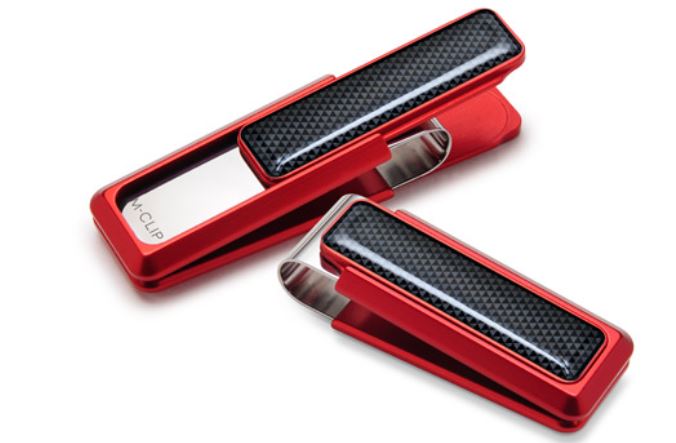 M-Clip Red Anodized Money Clip Having Red Anodized Section On Each Side & Outside Edges