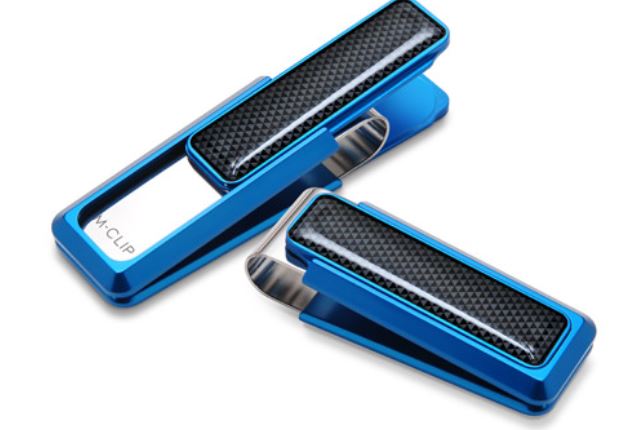 M-Clip Blue Anodized Money Clip Having Blue Anodized Sect On Each Side & Outside Edges