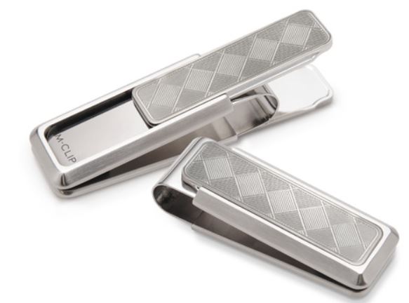 M-Clip Stainless Steel Brushed With Etched Herringbone Money Clip.