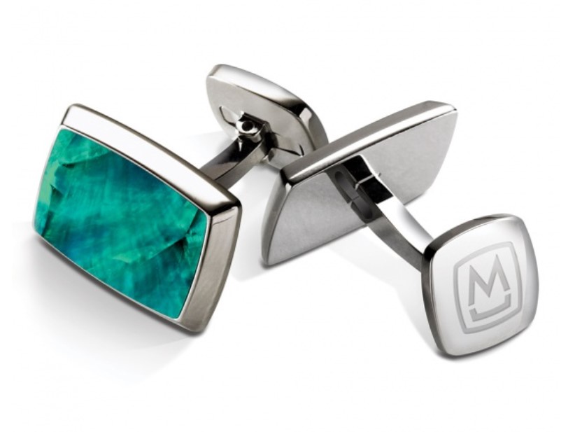 Teal Angel Wing Tapered Rectangle Cufflinks W/ Ss Border
