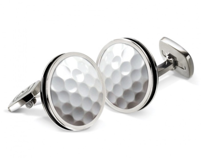 M-Clip Golfball Round Cufflinks With Stainless Steel Border