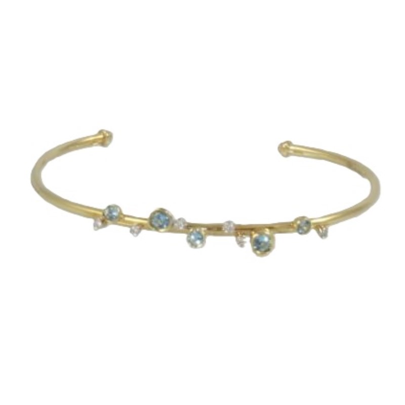 18 Karat Yellow Gold Blue Topaz & Diamond Bangle