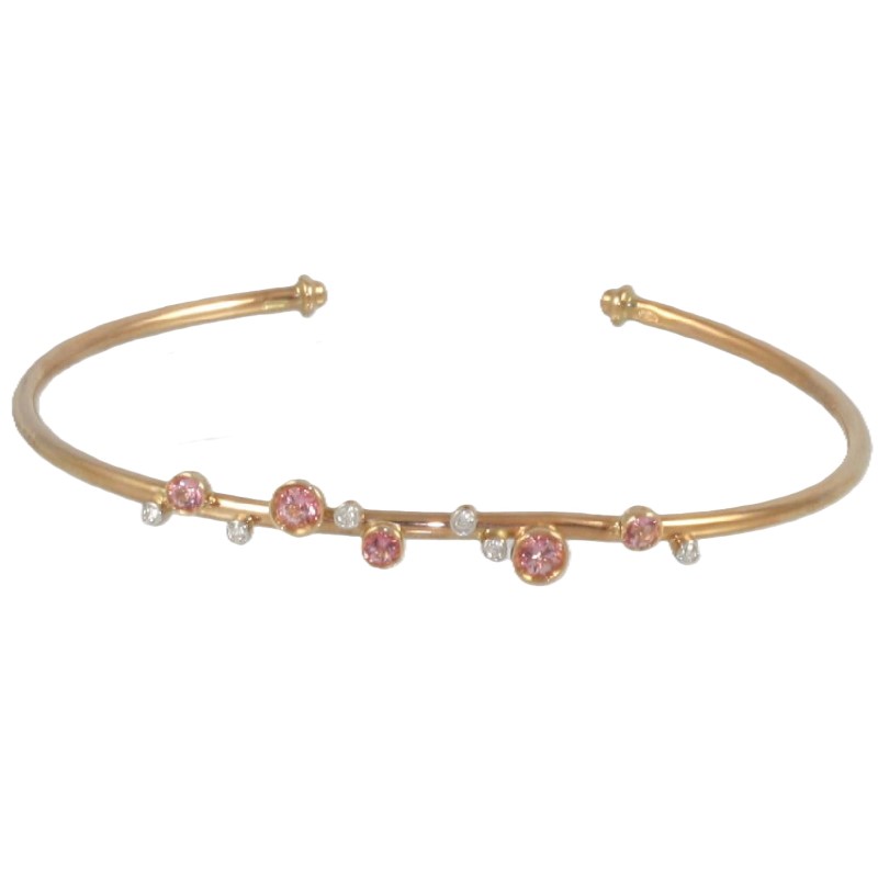 18 Karat Rose Gold Pink Topaz & Diamond Bangle