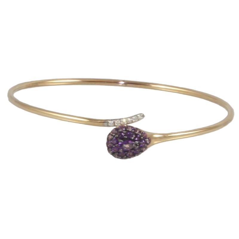 18 Karat Rose Gold Violet Topaz & Diamond Bangle With Bypass Design