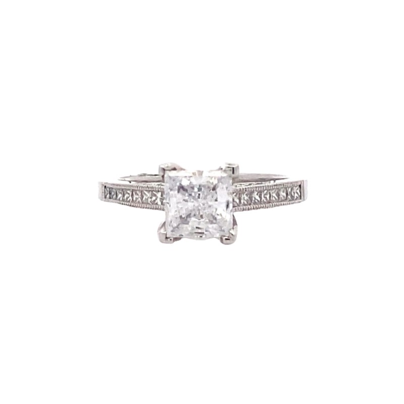 Tacori Plat Dia Semi-Mt Ring W/Milligrain Edge Trim Having Modified 4 Prong Ctr With 1 Princess Cut Cz  6Mm