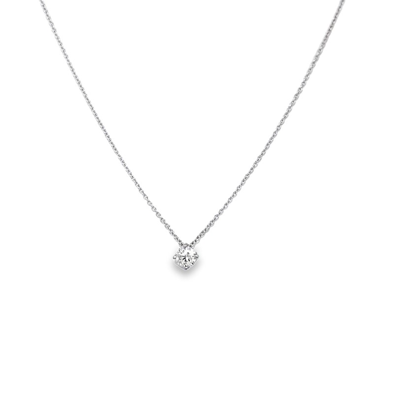 14 Karat White Gold Diamond Solitaire Pendant Suspended On A 18" Box Chain With Spring Ring Clasp