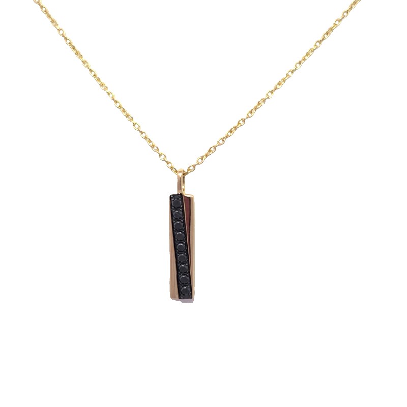 Straight Bar Black Diamond Pendant Necklace