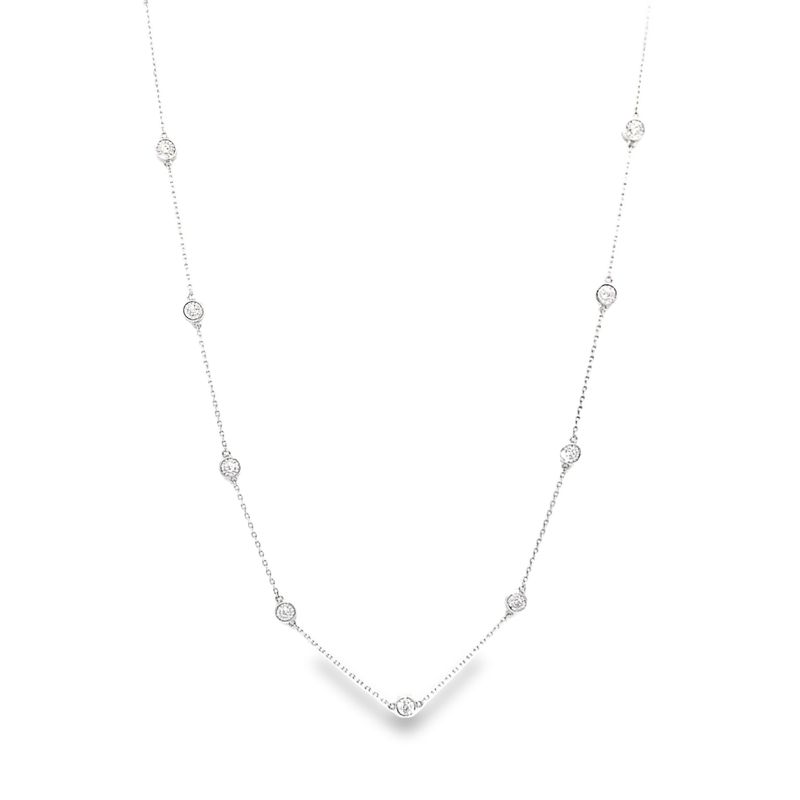 14 Karat White Gold Diamond 12 Station Necklace