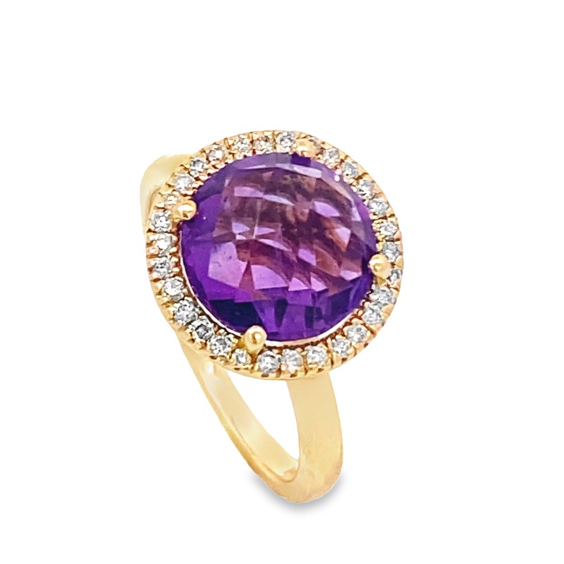 14 Karat Yellow Gold Amethyst And Diamond Ring