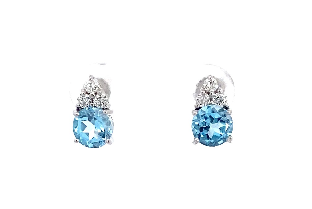 14 Karat White Gold Blue Topaz And Diamond Earrings