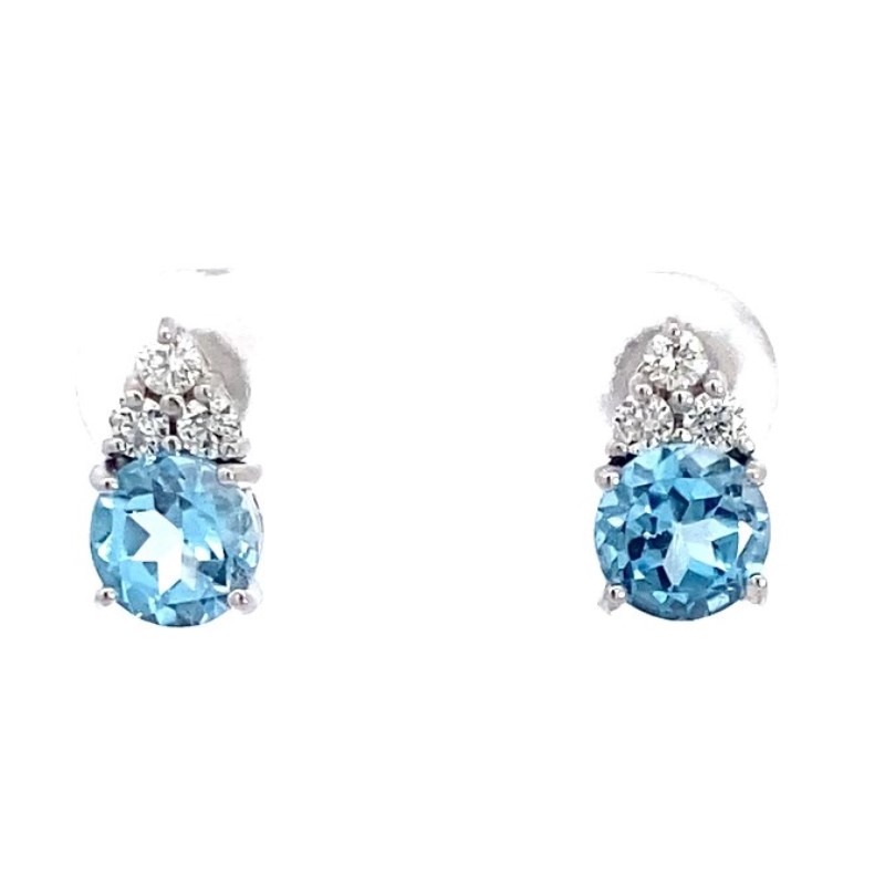 14 Karat White Gold Blue Topaz And Diamond Earrings