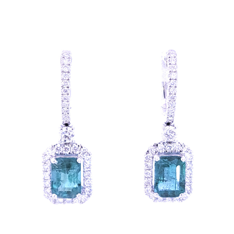 18 Karat White Gold Emerald And Diamond Dangle Earrings