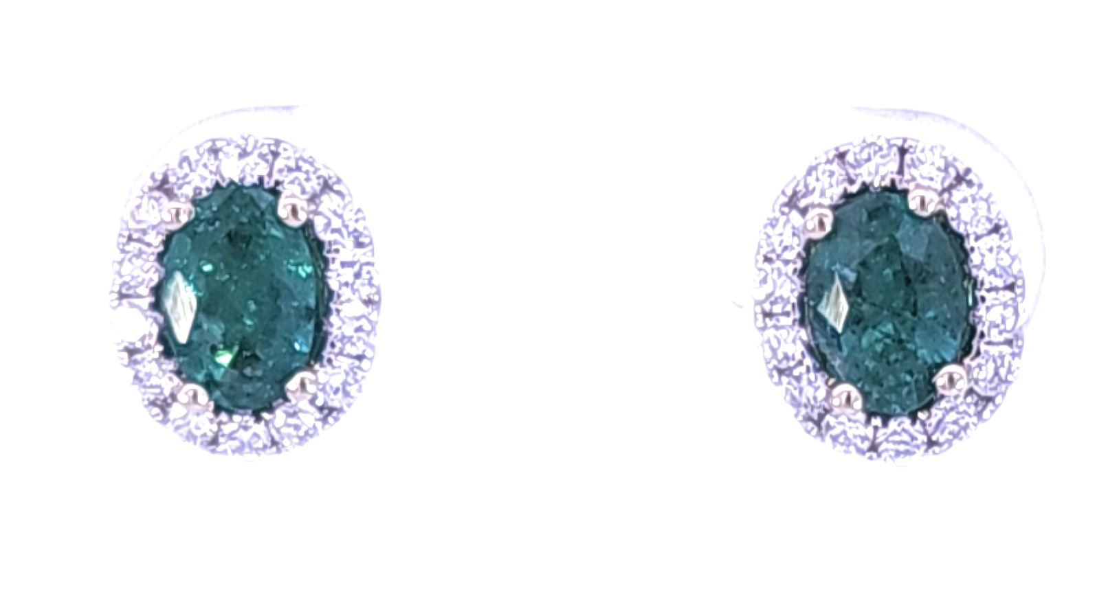 18 Karat White Gold Emerald And Diamond Halo Stud Earrings