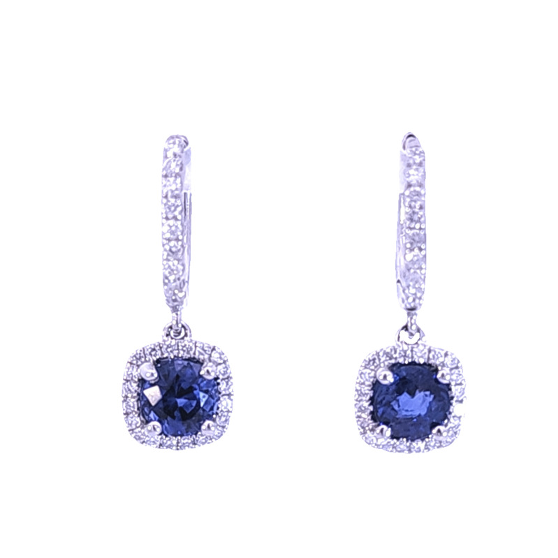 18 Karat White Gold Blue Sapphire And Diamond Dangle Earrings