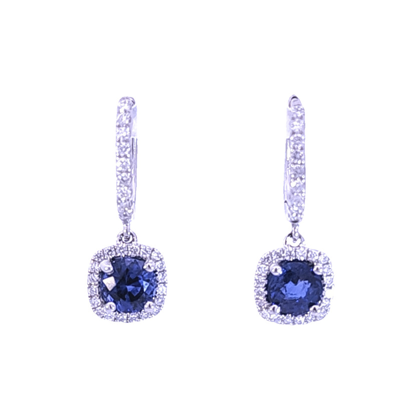 18 Karat White Gold Blue Sapphire And Diamond Dangle Earrings