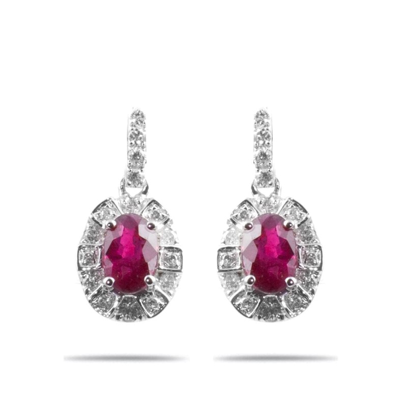 18 Karat White Gold Ruby And Diamond Dangle Earrings