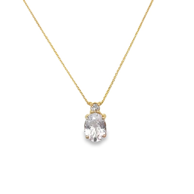 14 Karat Yellow Gold Morganite And Diamond Pendant Necklace