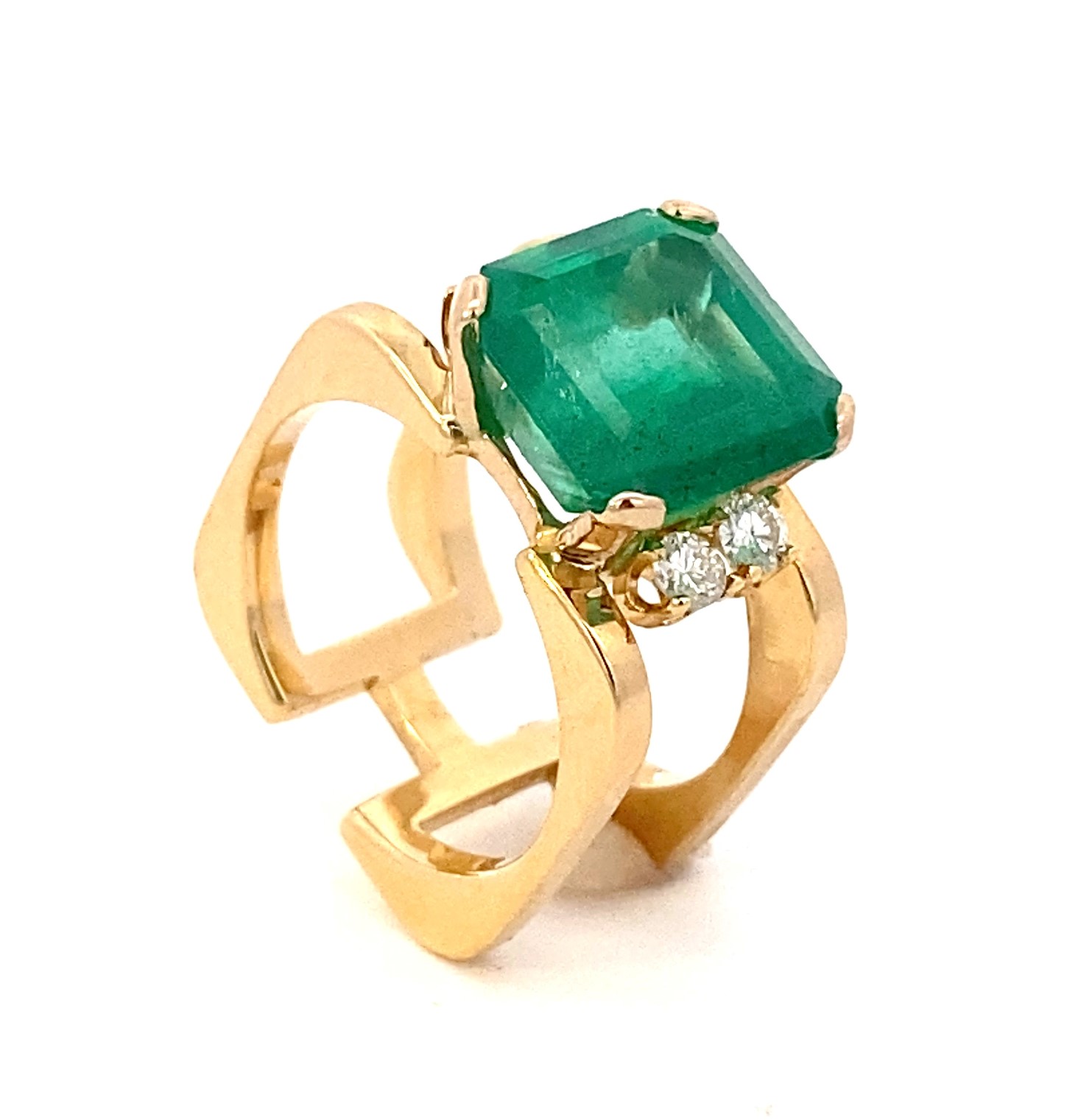 Estate 18 Karat Yellow Gold EGL Certified Emerald And Diamond Ring