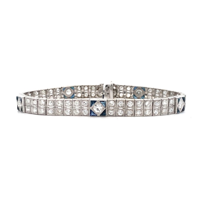 Estate Platinum Diamond And Blue Sapphire Bracelet