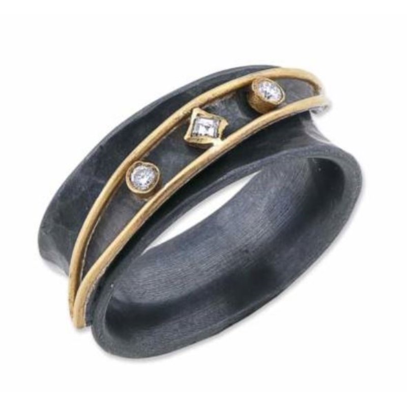 Lika Behar  24 Karat Yellow Gold And  Oxidized Sterling Silver Ring From The Inversion Collection