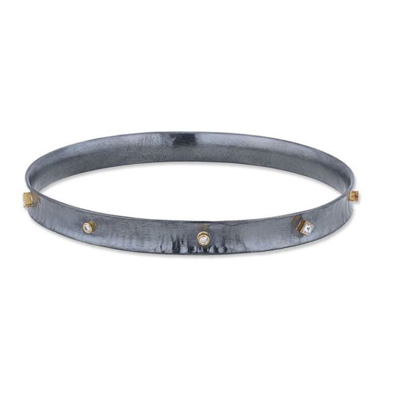 Lika Behar Oxidized Silver & 24Kyg & Dia Bangle Bracelet