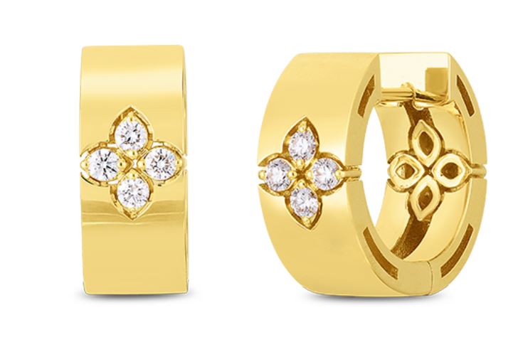 Roberto Coin lady s eighteen karat yellow gold Love in Verona small diamond huggie earrings