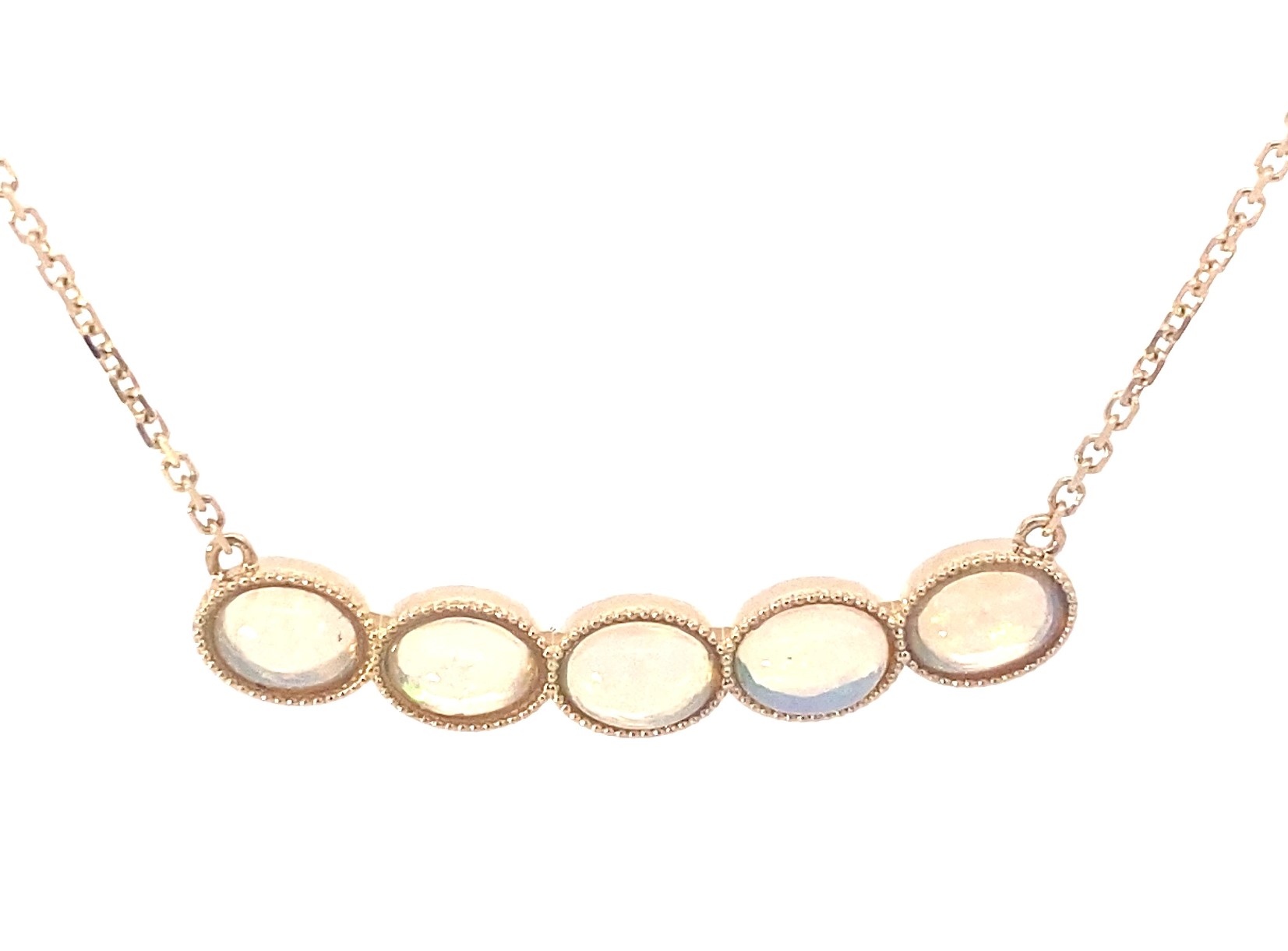14 Karat Yellow Gold 5 Stone Opal Necklace Measuring 17"