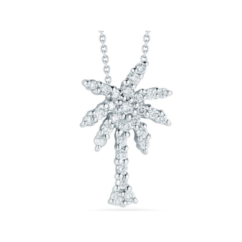 Roberto Coin 18  Karat White Gold Small Palm Tree Diamond Pendant Necklace
